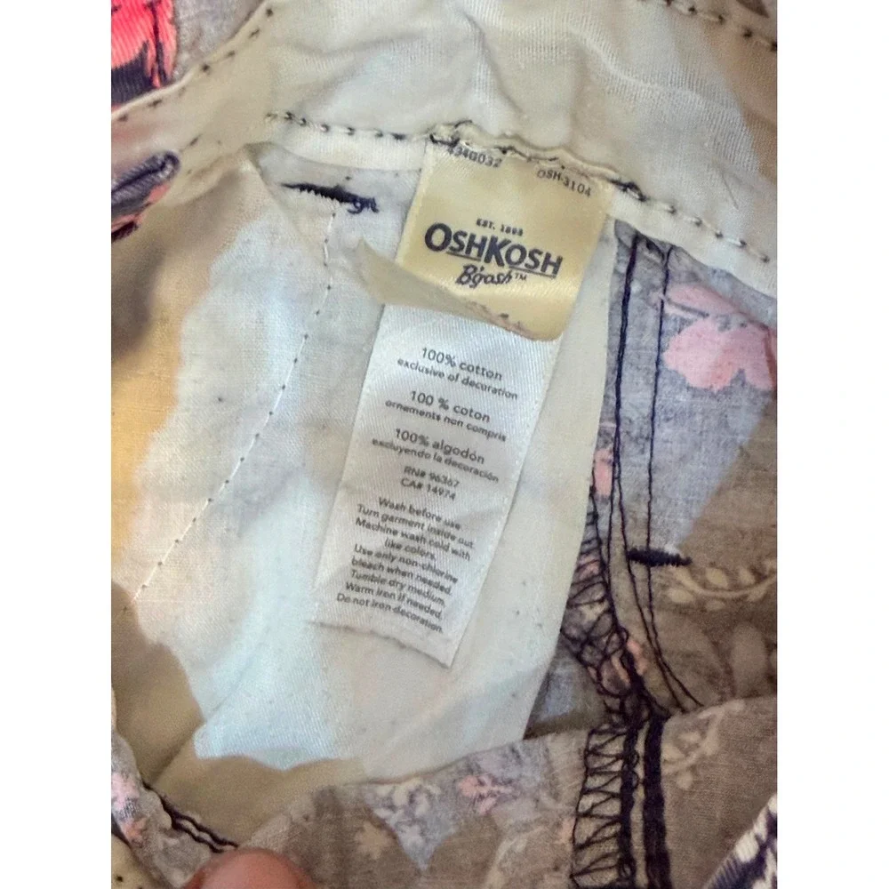 OshKosh Bgosh Floral Denim Overalls Baby Girls 12M Blue Pink Flower Print Bibs